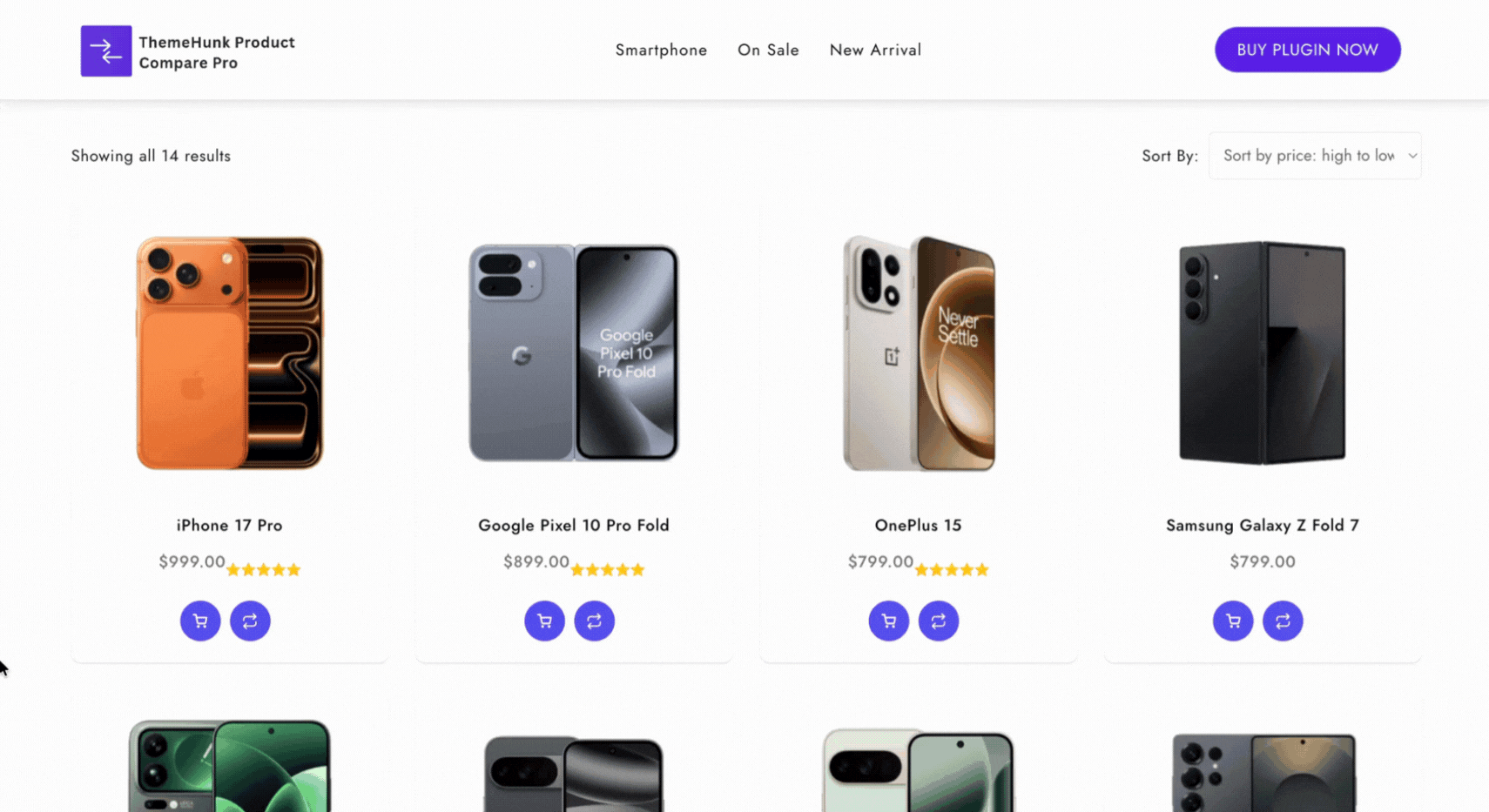 Product Compare Plugin Front View