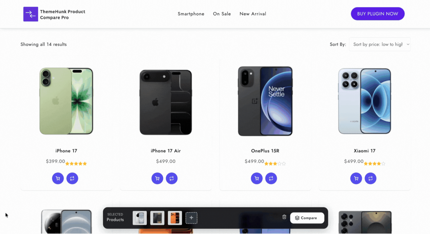 Product Compare Plugin Product Selection