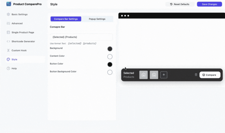 Product Compare Plugin Backend Screenshot 6