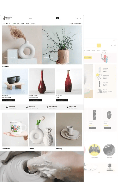 Shop Mania eCommerce theme demo showing modern shop layout on desktop and mobile