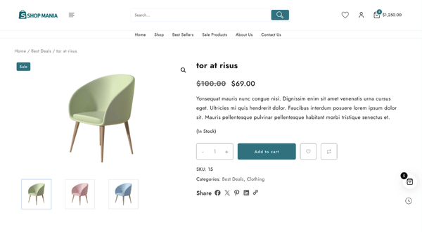 Shop Mania WooCommerce single product page layout with vertical gallery slider